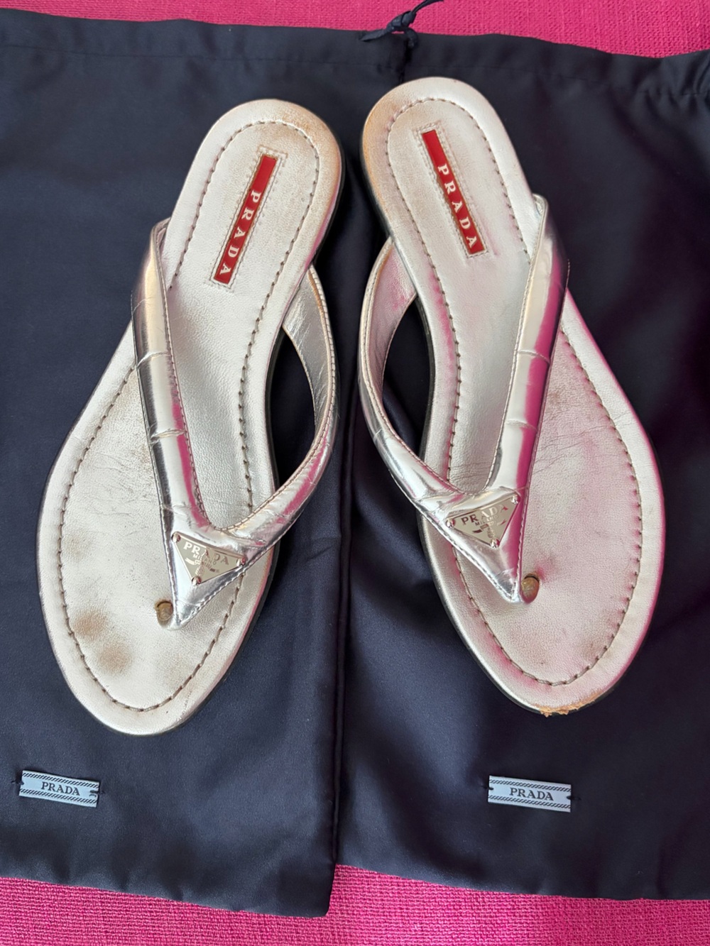 Prada Silver Thong Sandals 36.5